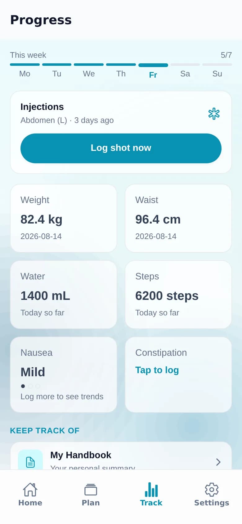 SALUNOTE app tracking screen